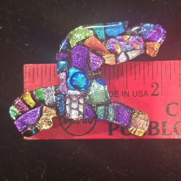 Dichroic Fused Glass Artisan Made  Horse Pony Animal Pin Brooch - Picture 7 of 7